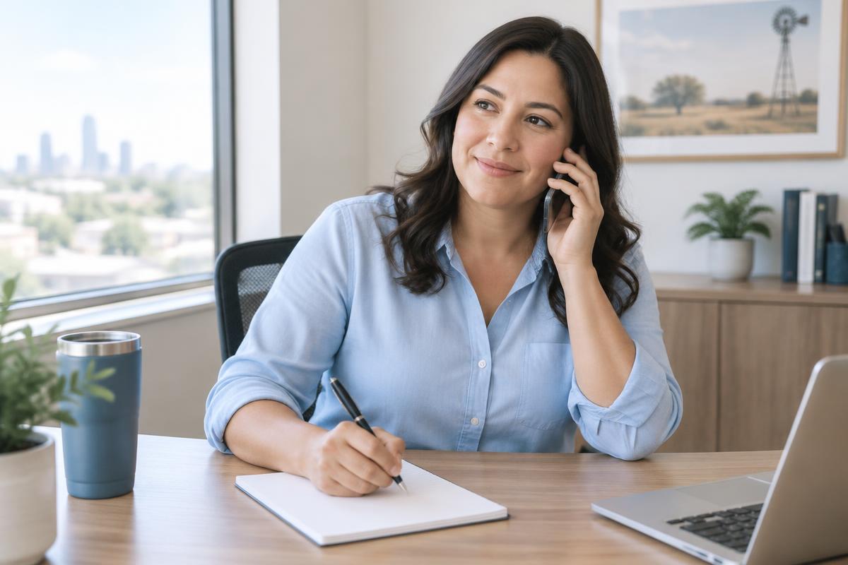 Illustrative coordinator taking notes during a phone consultation